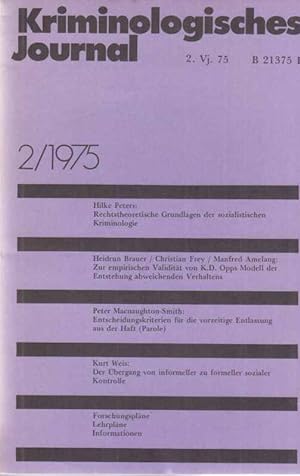 Seller image for 2 / 1975. Kriminologisches Journal. 7. Jahrgang. for sale by Fundus-Online GbR Borkert Schwarz Zerfa