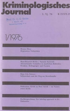 Seller image for 1 / 1976. Kriminologisches Journal. 8. Jahrgang. for sale by Fundus-Online GbR Borkert Schwarz Zerfa