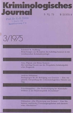 Seller image for 3 / 1975. Kriminologisches Journal. 7. Jahrgang. for sale by Fundus-Online GbR Borkert Schwarz Zerfa