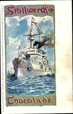 Künstler Ansichtskarte / Postkarte Bohrdt, Hans, Stollwerck Schokolade, Die deutsche Flotte, Lini...