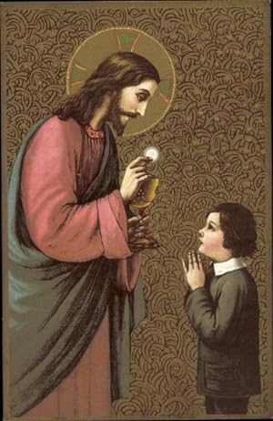 Künstler Ansichtskarte / Postkarte Jesus mit betendem Jungen, Kommunion
