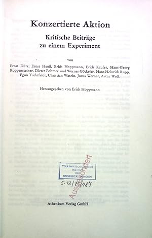 Imagen del vendedor de Konzertierte Aktion: Kritische Beitrge zu einem Experiment. Wirtschaftsrecht und Wirtschaftspolitik, Band 19 a la venta por books4less (Versandantiquariat Petra Gros GmbH & Co. KG)