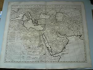 Bild des Verkufers fr Carte de la Turquie, de L'Arabie et de la Perse avec leurs dependances . . . Chatelain, Amsterdam / 1719 Map of the region from the Eastern Mediterranean to the Indian Ocean, based upon Guillaume De L'Isle's map of the same title. The map illustrates the Turkish Empire, Persian Empire and Arab regions, at the beginning of the 18th Century. Size of the sheet: 47 x 56 cm., good condition, no cracs or tears, clean print, only little brownish. zum Verkauf von Hammelburger Antiquariat