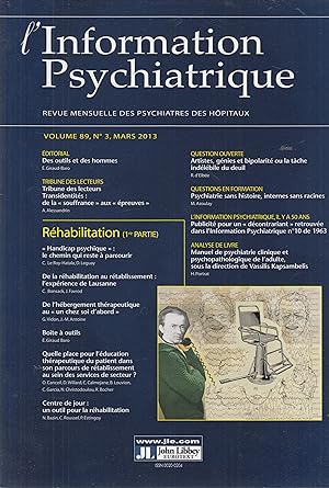 Seller image for L'Information psychiatrique - Revue mensuelle des Psychiatres des Hpitaux - Volume 89, N 3, Mars 2013. - Rhabilitation (1re partie). for sale by PRISCA