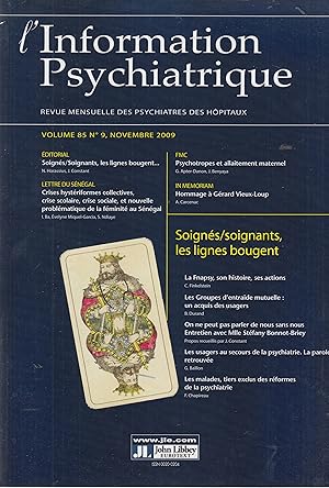 Imagen del vendedor de L'Information Psychiatrique - Revue mensuelle des Psychiatres des Hpitaux - Volume 85, N 9, Novembre 2009 - Soigns/soignats, les lignes bougent. a la venta por PRISCA