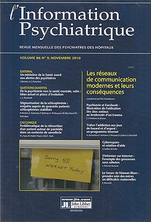 Imagen del vendedor de L'Information Psychiatrique - Revue mensuelle des Psychiatres des Hpitaux - Volume 86, N 9, Novembre 2010. - Les rseaux de communication modernes et leurs consquences. a la venta por PRISCA