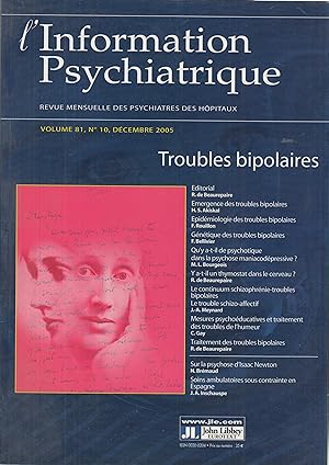 Seller image for L'Information Psychiatriques - Revue mensuelle des Psychiatres des Hpitaux - Volume 81, N 10, Dcembre 2005. - Troubles bipolaires. for sale by PRISCA