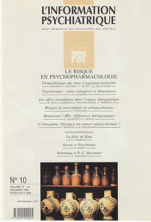 Seller image for L'Information Psychiatrique - Revue mensuelle des Psychiatres des Hpitaux - N 10 - Volume 72 - Dcembre 1996 - Le risque en psychopharmacologie. for sale by PRISCA
