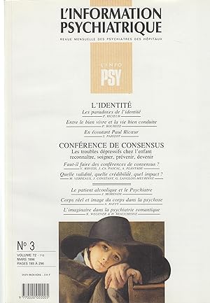 Immagine del venditore per L'Information Psychiatrique - Revue mensuelle des Psychiatres des Hpitaux - N 3 - Volume 72 - Mars 1996 - L'identit. venduto da PRISCA