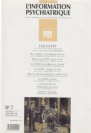 Seller image for L'Information Psychiatrique - Revue mensuelle des Psychiatres des Hpitaux - N 7 - Volume 72 - Septembre 1996 - Les CATTP (Centres d'Accueil et de Traitement  Temps Partiel). for sale by PRISCA