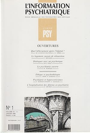 Imagen del vendedor de L'Information Psychiatrique - Revue mensuelles des Psychiatres des Hpitaux - N 1 - Volume 72 - Janvier 1996 - Ouvertures. a la venta por PRISCA