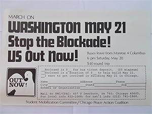Seller image for MARCH ON WASHINGTON MAY 21 (1972) - Stop the Blockade! - US Out Now! (Bus Ticket Deposit Form) for sale by Bloomsbury Books