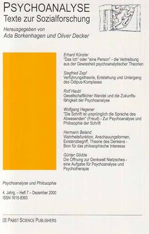 Seller image for Psychoanalyse und Philosophie. Heft 7; Psychoanalyse. Texte zur Sozialforschung. 2000; 4. Jg. for sale by Fundus-Online GbR Borkert Schwarz Zerfa