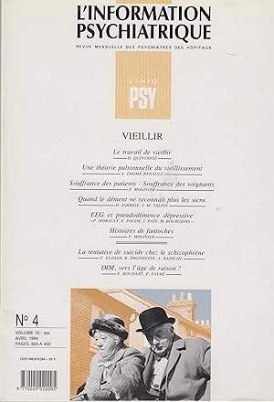 Bild des Verkufers fr L'information Psychiatrique - Vieillir - N 4 - Volume 70 zum Verkauf von PRISCA