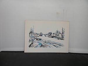 Imagen del vendedor de The Acorn Press - A Christmas Card reproducing a drawing of The Thames at Kew Bridge by Hellmuth Weissenborn a la venta por Provan Books