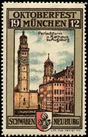 Bild des Verkufers fr Reklamemarke Perlachturm und Rathaus zu Augsburg zum Verkauf von Veikkos