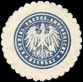 Bild des Verkufers fr Siegelmarke Koeniglich Preussisches Amtsgericht - Nicolai zum Verkauf von Veikkos