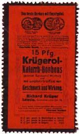 Bild des Verkufers fr Reklamemarke 15 Pfg. Krgerol-Katarrh-Bonbons zum Verkauf von Veikkos