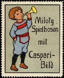 Imagen del vendedor de Reklamemarke Miloty Spielhosen mit Caspari - Bild a la venta por Veikkos