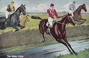 The Water Jump British Horse Race Racing Old Postcard