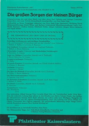 Bild des Verk�ufers f�r Programmheft Karl Valentin: Die gro�en Sorgen der kleinen B�rger. Spielzeit 1977 / 78 Heft 4 zum Verkauf von Programmhefte24 Schauspiel und Musiktheater der letzten 150 Jahre