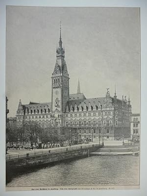 Orig. Holzstich - Das neue Rathaus in Hamburg. Nach einer Photographie von Strumper & Co. in Hamb...