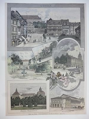 Orig. kolorierter Holzstich - Bilder aus Gotha. Originalzeichnung von Ewald Thiel.