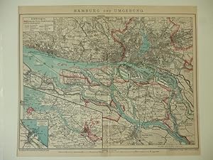 Karte von Hamburg und Umgebung - teilkoloriert Brockhaus Konversations-Lexikon, 14. Aufl., Maßsta...
