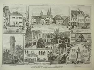 Orig. Holzstich - Bilder aus Gelnhausen, dem Geburtsorte des Telephon-Erfinders Philipp Reis.