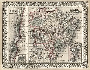 Bild des Verkufers fr Lithografie- Karte, S. Augustus Mitchel, "Map of Brazil, Bolivia, Paraquay and Uruguay". zum Verkauf von Antiquariat Clemens Paulusch GmbH