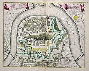 Bild des Verkufers fr Stadtplan, "Umstndliche Orts-Gelegenheit und Grund Ri. Belgrad oder Griechisch Weissenburg im den Zusammen Flu der Donau und Saw gelegen.". zum Verkauf von Antiquariat Clemens Paulusch GmbH