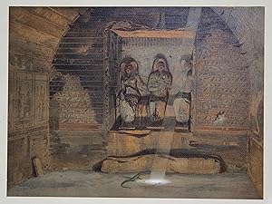 Bild des Verkufers fr Innenansicht eines Tempels mit zwei Kniginnen und einem Knig. zum Verkauf von Antiquariat Clemens Paulusch GmbH