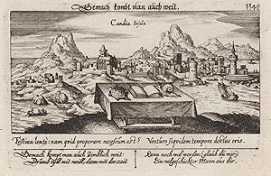 Seller image for Gesamtansicht, vom Meer aus, darunter Vers, "Candia Insula. H 48". for sale by Antiquariat Clemens Paulusch GmbH