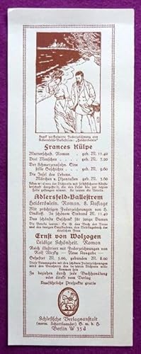 Werbung für mehrere Bücher von Frances Külp, Adlersfeld-Ballestrem und Ernst von Wolzogen (Werbep...