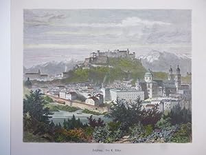 Orig. kolorierter Holzstich - Salzburg. Von L. Ritter.