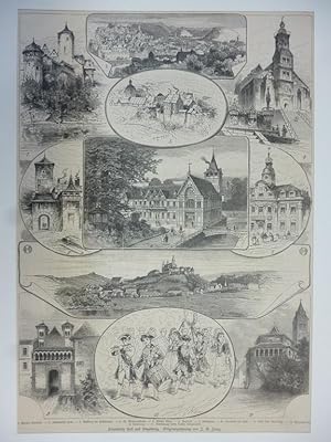 Orig. Holzstich - Schwäbisch Hall und Umgebung. Originalziechnung von J. G. Franz.