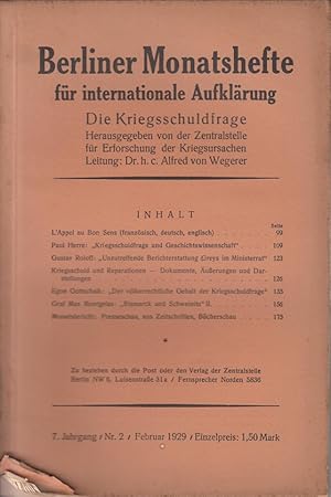Bild des Verkufers fr Berliner Monatshefte fr internationale Aufklrung. 7. Jahrgang / Nr. 2 / Februar 1929 zum Verkauf von Allguer Online Antiquariat