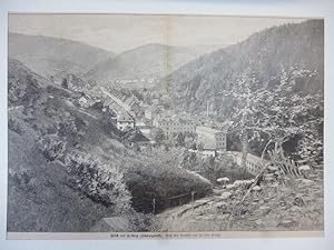 Orig. Holzstich: Blick auf Triberg. (Schwarzwald) Nach dem Gemälde von Friedr. Stahl.