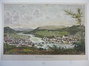 Orig. kolorierter Holzstich: Tölz an der Isar in Oberbayern.