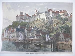 Orig. kolorierter Holzstich - Meersburg am Bodensee. Originalzeichnung von Robert Stieler.