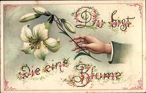 Litho Du bist wie eine Blume, Männerhand, Lilie