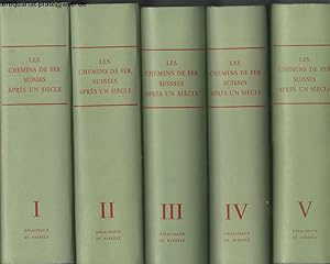 Bild des Verkufers fr LES CHEMINS DER FER SUISSES APRES UN SIECLE 1847-1947. TOME PREMIER: GENERALITES -HISTOIRE FINANCES - STATISTIQUE PERSONNEL. TOME DEUXIEME: INSTALLATIONS FIXES DES CHEMINS DE FER A VOIE NORMALE ET A VOIE ETROITE. TOME TROISIEME: LE MATERIEL ROULANT DES CHEMINS DE FER A VOIE ETROITE- LEGISLATION ORGANISATIONS - TRAITES. TOME QUATRIEME: ADMINISTRATION EXPLOITATION ET TRAFIC DES CHEMINS DE FER A VOIE NORMALE ET A VOIE ETROITE. TOME CINQUIEME: LES CHEMINS DE FER DE MONTAGNE 1871-1964 & LES MOYENS DE TRANSPORT POUR LE TRAFIC URBAIN ET DE BANLIEUE 1862-1964. OUVRAGE COMMEMORATIF DU DEPARTEMENT FEDERAL DES POSTES ET DES CHEMINS DE FER PUBLIE EN CINO VOLUMES PAR L OFFICE FEDERAL DES TRANSPORTS AVEC LE CONCOURS DES CHEMINS DE FER SUISSES ET DE NOMBREUX SPECIALISTES, SOUS LA DIRECTION DE RENE THIESSING ET MARICE PASCHOUD zum Verkauf von Antiquariat-Plate