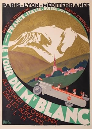 AFFICHE : LE TOUR DU MONT BLANC AU DEPART DE CHAMONIX PAR LES AUTOCARS PLM