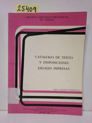 Imagen del vendedor de CATLOGO DE TEXTOS Y DISPOSICIONES LEGALES IMPRESOS. a la venta por Librera Circus