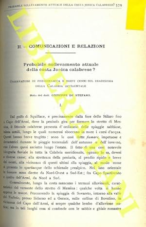 Probabile sollevamento attuale della costa Jonica calabrese? Osservazioni di fisiodinamica e brev...