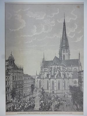 Orig. Holzstich: Die Willibrordikirche in Wesel vom Marktplatz aus. Nach einer Aufnahme von Hofph...