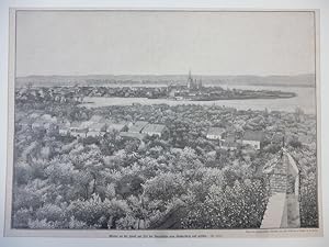 Orig. Holzstich: Werder an der Havel zur Zeit der Baumblüte vom Wachtelberg aus gesehen. Nach ein...
