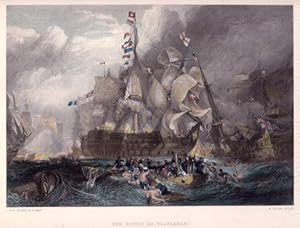 The Battle of Trafalgar, from the Picture in the Hall of Greenwich Hospital. Kolorierter Stahlsti...