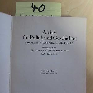 Bild des Verkufers fr Archiv fr Politik und Geschichte (Monatsschrift / Neue Folge der "Hochschule") - Band 9 (Fnftes Jahr, Teil II) zum Verkauf von Bookstore-Online