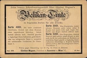 Ganzsache Ansichtskarte / Postkarte Pelikan Tinte, Günther Wagner, Fabriken in Hannover und Wien ...